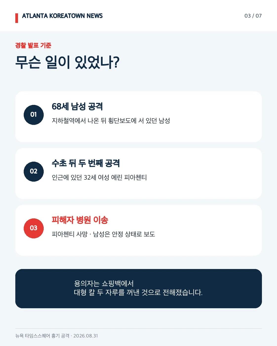 뉴욕 타임스스퀘어 흉기 공격…뱅크오브아메리카 부사장 사망 3/7