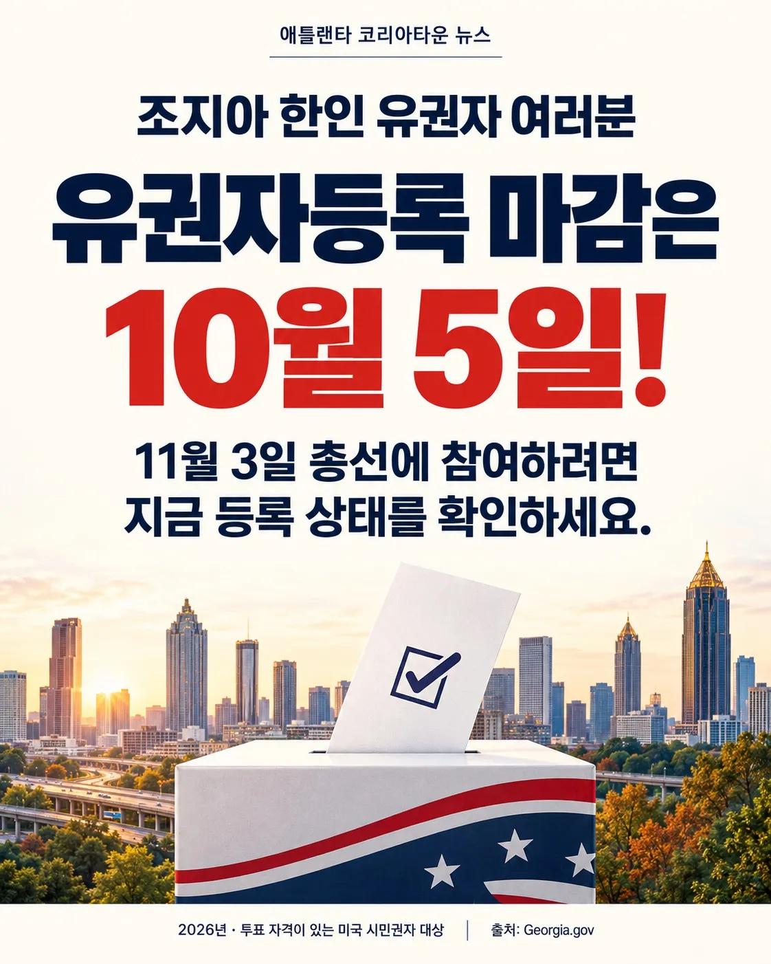 조지아 유권자등록, 10월 5일 마감! 지금 확인하세요 🗳️ 1/6