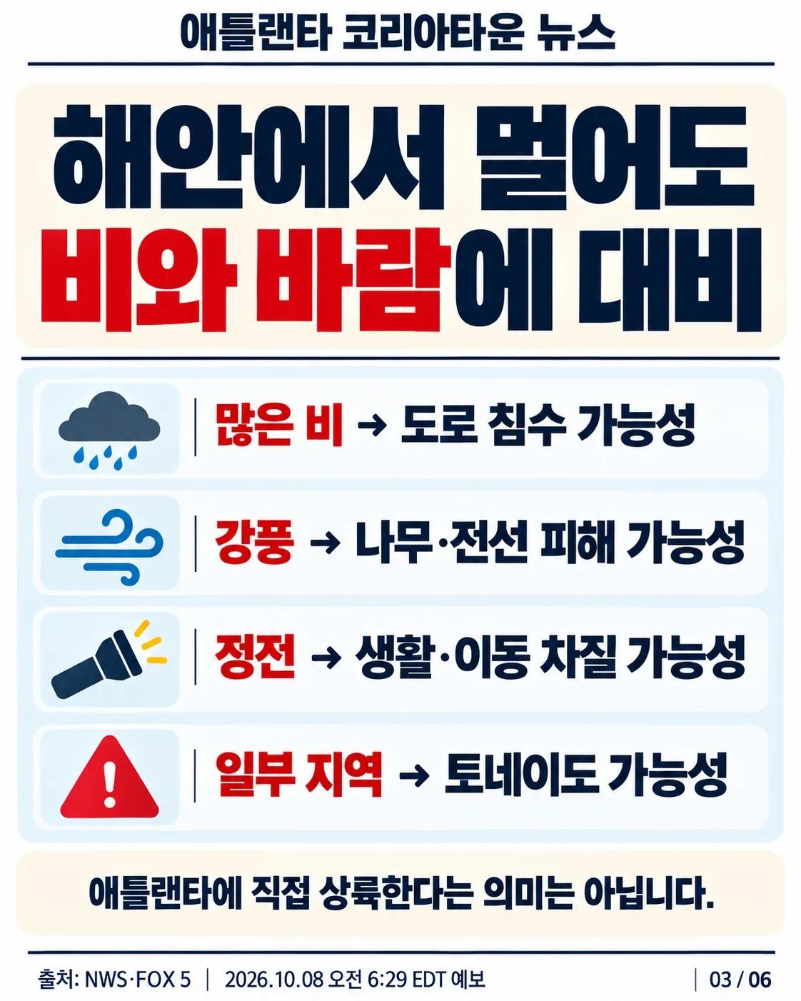 아이사이아스 북상, 애틀랜타 주말 대비 체크리스트 3/6