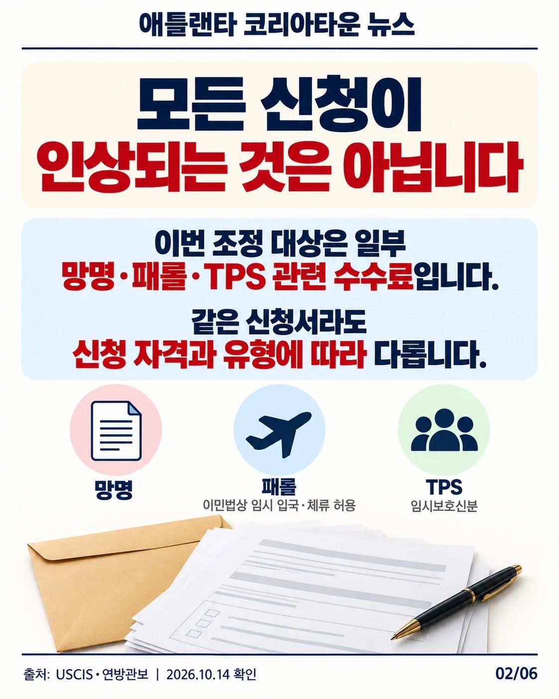 10월 16일부터 일부 이민 수수료 변경…제출 전 확인하세요 2/6